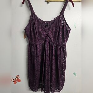 Torrid 3 3X 22/24 Purple Lace Lingerie Chemise Babydoll Sexy See Thru